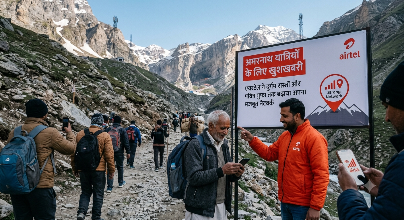 अमरनाथ यात्रियों के लिए खुशखबरी: एयरटेल ने दुर्गम रास्तों और पवित्र गुफा तक बढ़ाया अपना मजबूत नेटवर्क